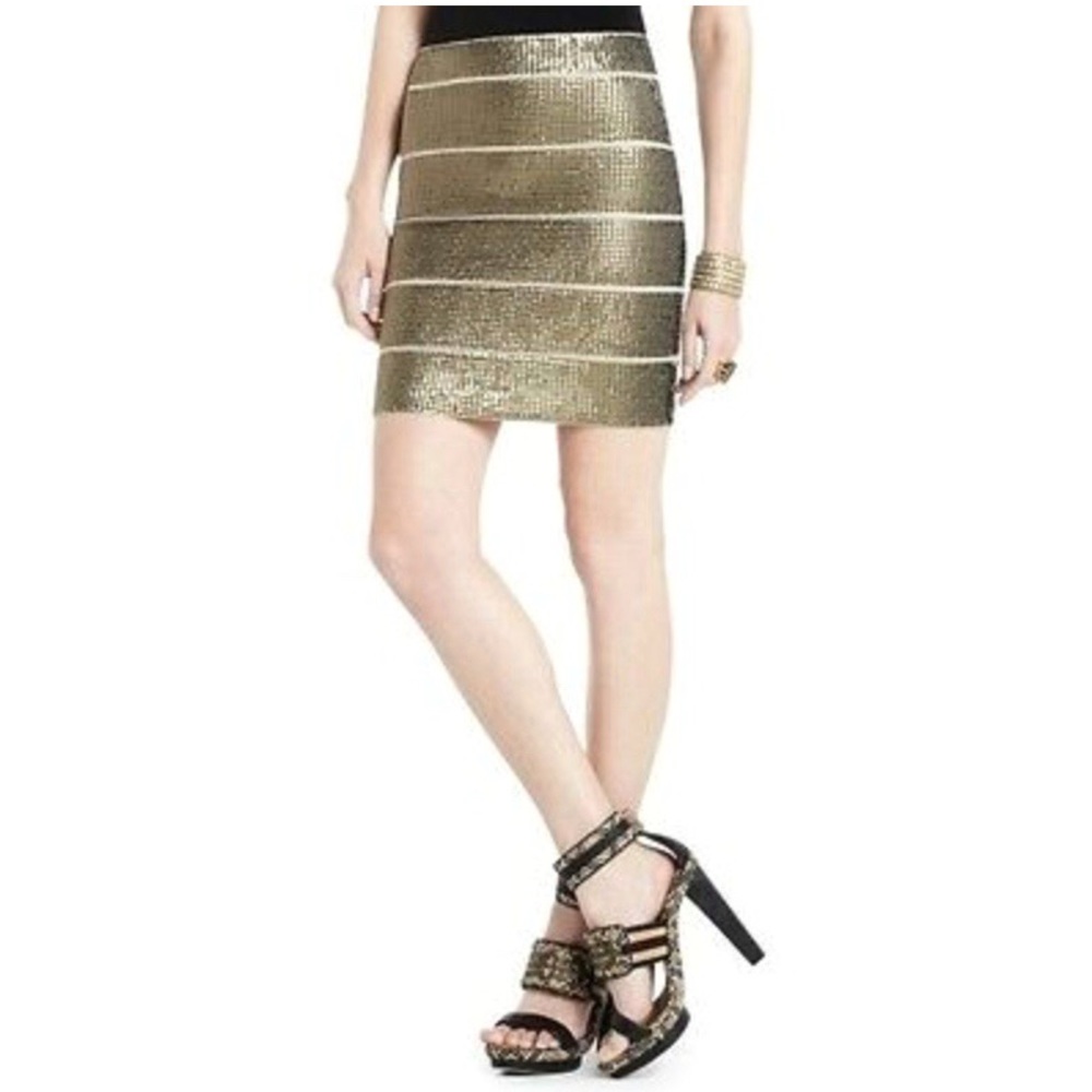 BCBG POWER SKIRT GOLD SEQUIN BODYCON BANDAGE